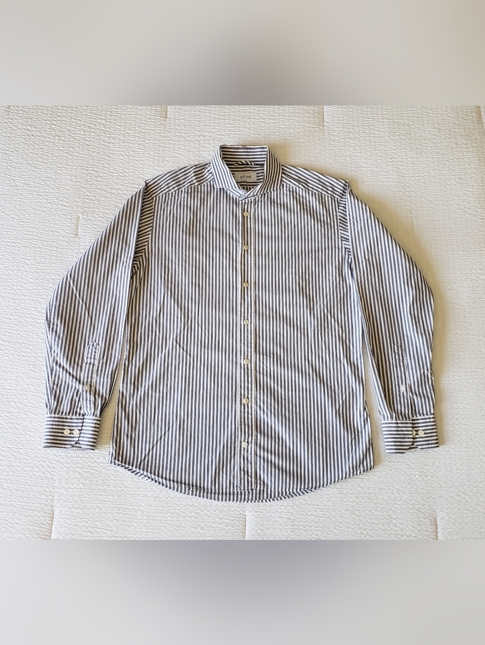 NWOT! ETON Men's Slim Fit Spread Collar Striped Dress Shirt (42(16.5)/L) White